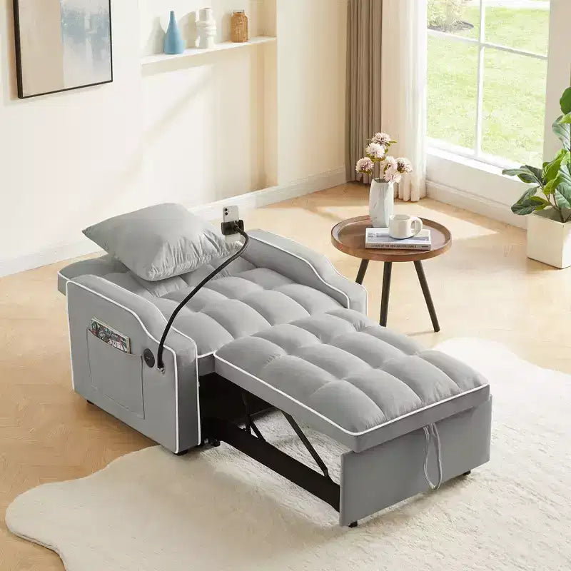 Fauteuil de Canapé Convertible 3-en-1, Lit Fauteuil avec Dossier Réglable, Support Téléphone, USB et Type-C