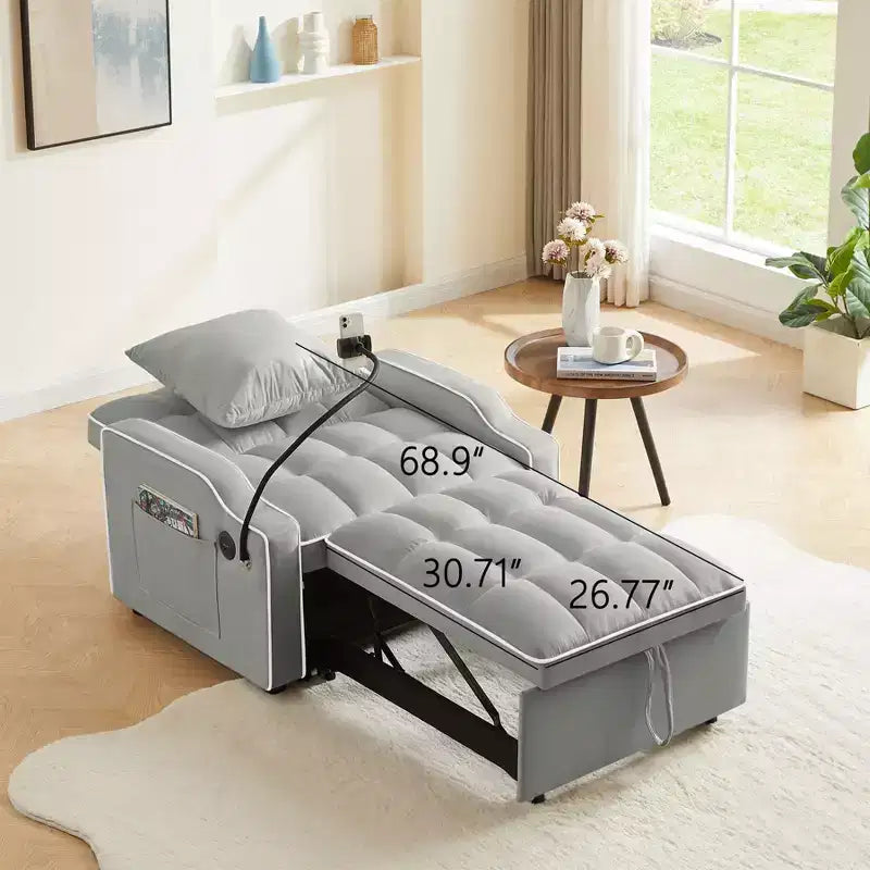 Fauteuil de Canapé Convertible 3-en-1, Lit Fauteuil avec Dossier Réglable, Support Téléphone, USB et Type-C