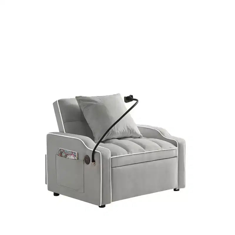Fauteuil de Canapé Convertible 3-en-1, Lit Fauteuil avec Dossier Réglable, Support Téléphone, USB et Type-C