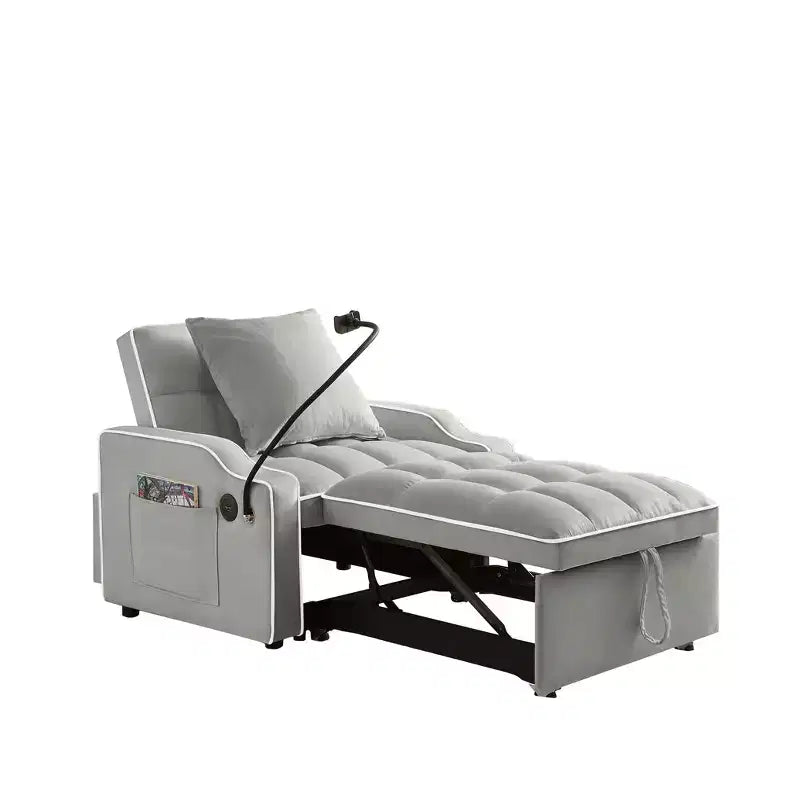 Fauteuil de Canapé Convertible 3-en-1, Lit Fauteuil avec Dossier Réglable, Support Téléphone, USB et Type-C