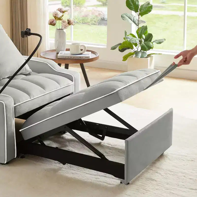 Fauteuil de Canapé Convertible 3-en-1, Lit Fauteuil avec Dossier Réglable, Support Téléphone, USB et Type-C