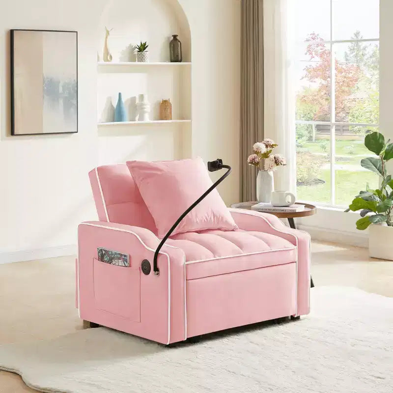 Fauteuil de Canapé Convertible 3-en-1, Lit Fauteuil avec Dossier Réglable, Support Téléphone, USB et Type-C