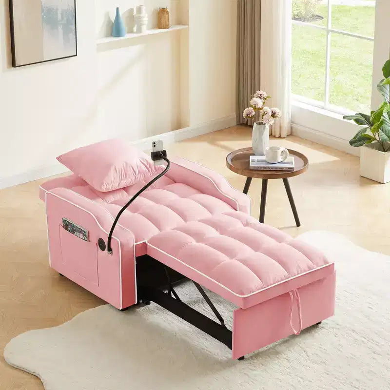 Fauteuil de Canapé Convertible 3-en-1, Lit Fauteuil avec Dossier Réglable, Support Téléphone, USB et Type-C