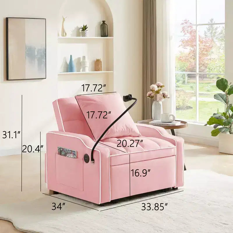 Fauteuil de Canapé Convertible 3-en-1, Lit Fauteuil avec Dossier Réglable, Support Téléphone, USB et Type-C