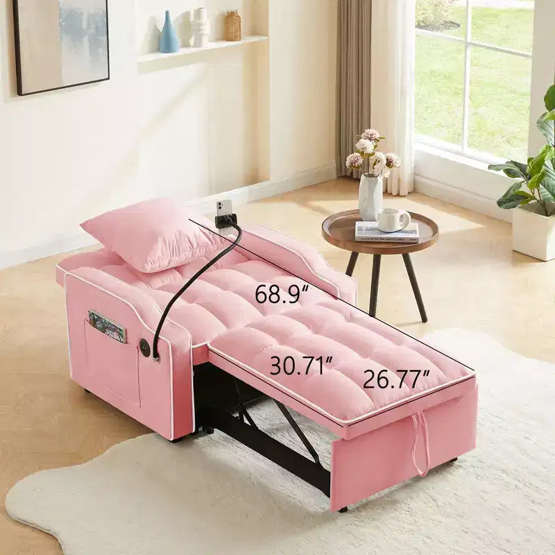 Fauteuil de Canapé Convertible 3-en-1, Lit Fauteuil avec Dossier Réglable, Support Téléphone, USB et Type-C
