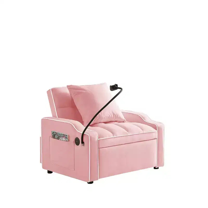 Fauteuil de Canapé Convertible 3-en-1, Lit Fauteuil avec Dossier Réglable, Support Téléphone, USB et Type-C