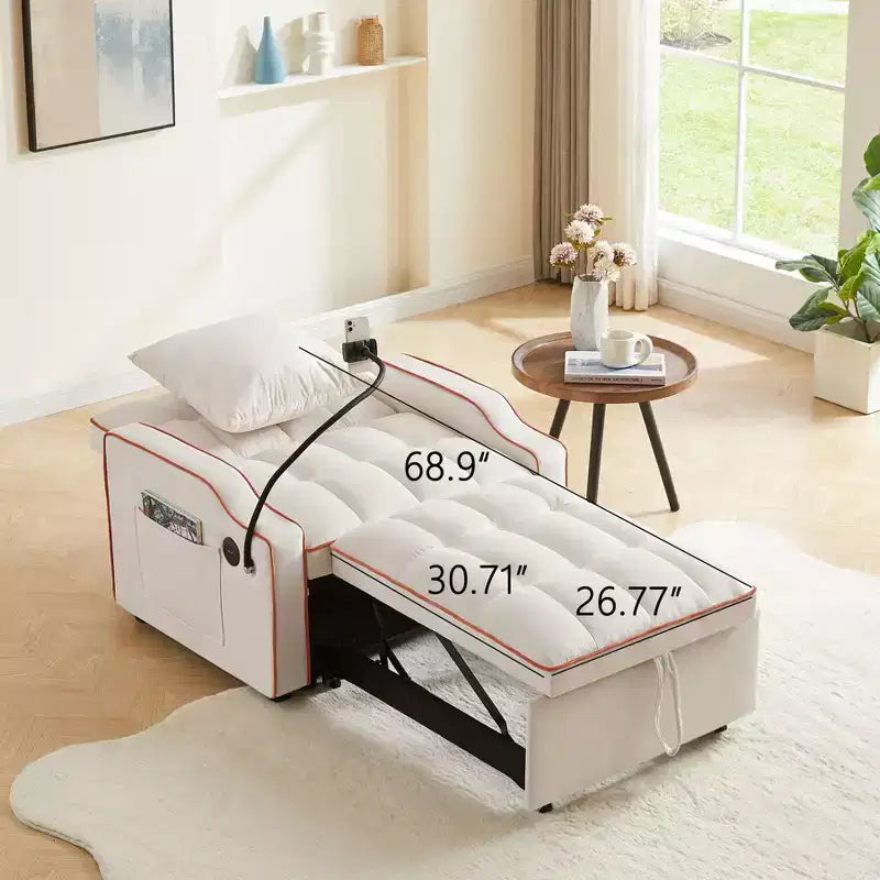 Fauteuil de Canapé Convertible 3-en-1, Lit Fauteuil avec Dossier Réglable, Support Téléphone, USB et Type-C