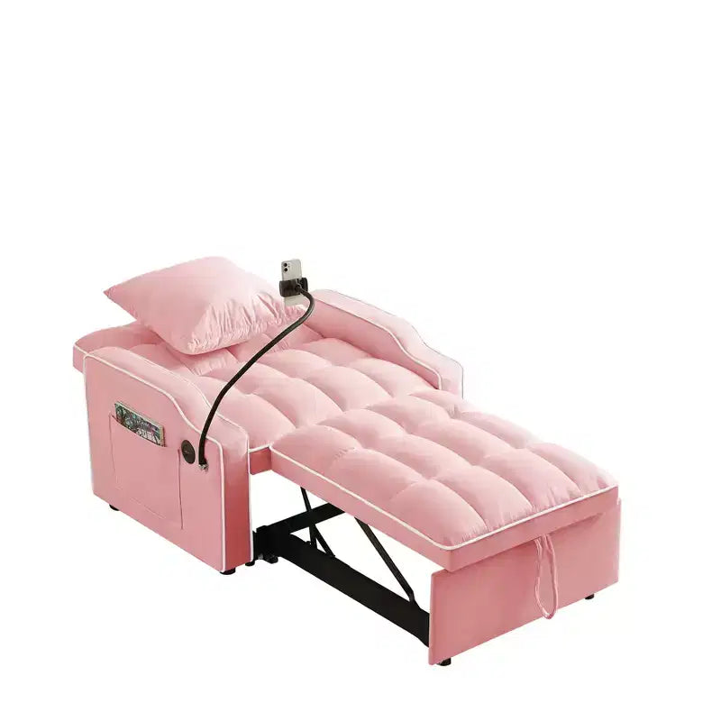 Fauteuil de Canapé Convertible 3-en-1, Lit Fauteuil avec Dossier Réglable, Support Téléphone, USB et Type-C