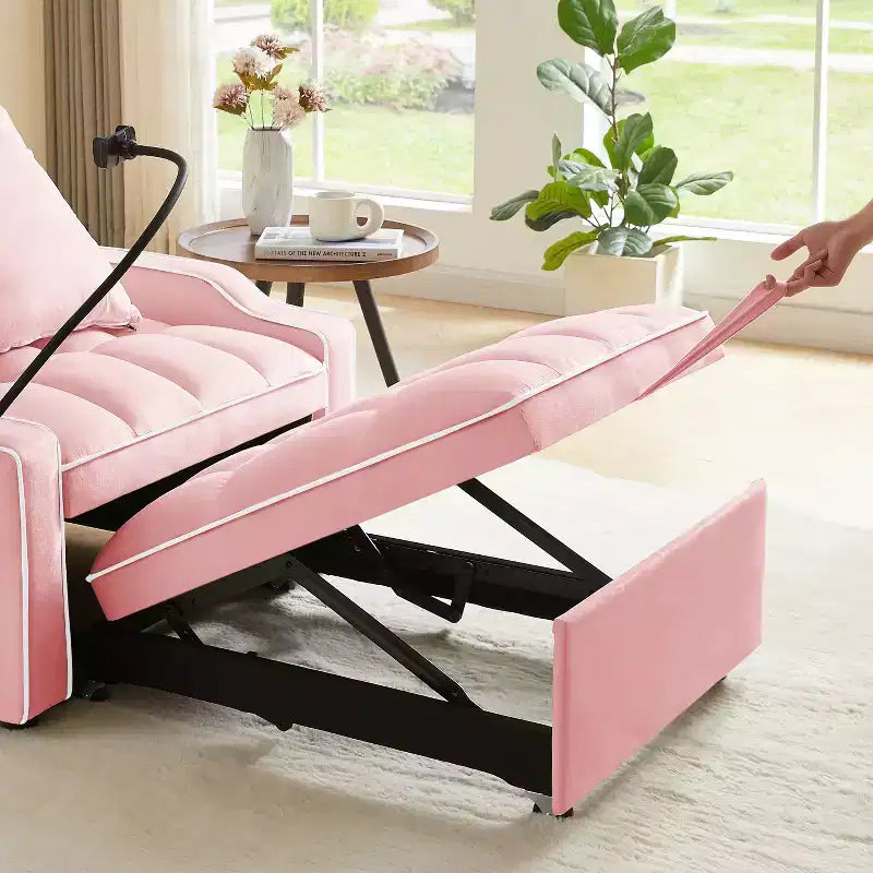 Fauteuil de Canapé Convertible 3-en-1, Lit Fauteuil avec Dossier Réglable, Support Téléphone, USB et Type-C