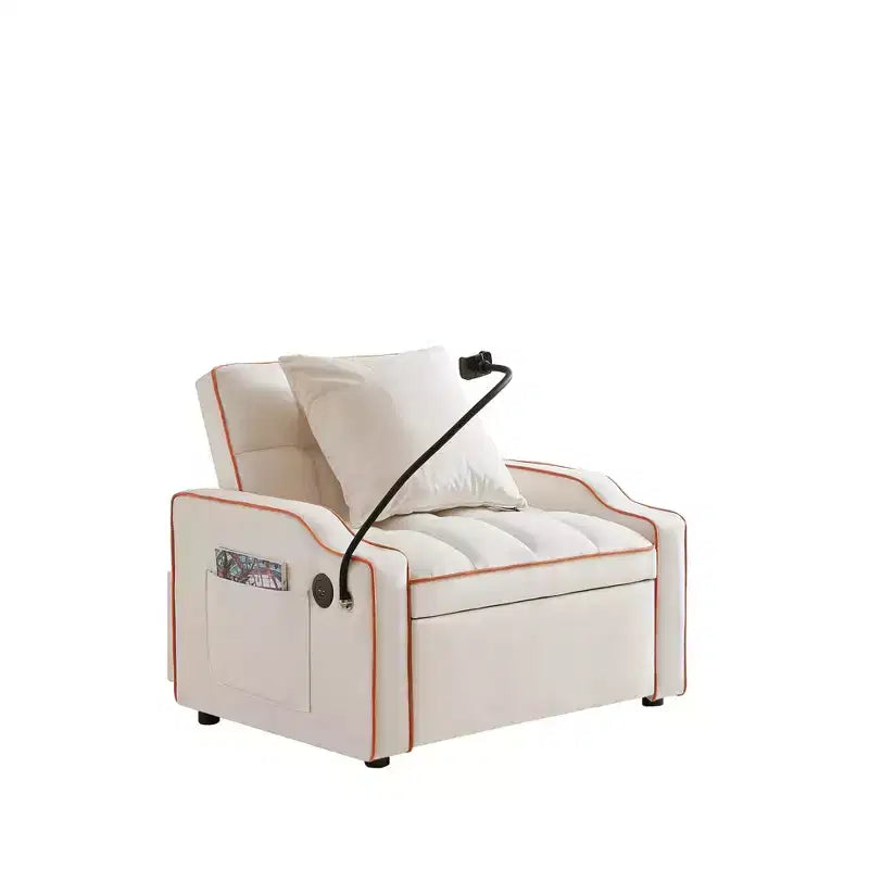 Fauteuil de Canapé Convertible 3-en-1, Lit Fauteuil avec Dossier Réglable, Support Téléphone, USB et Type-C