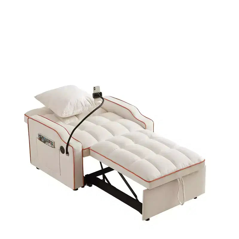 Fauteuil de Canapé Convertible 3-en-1, Lit Fauteuil avec Dossier Réglable, Support Téléphone, USB et Type-C