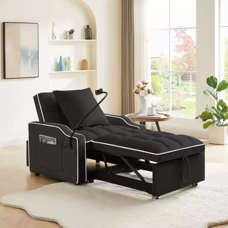 Fauteuil de Canapé Convertible 3-en-1, Lit Fauteuil avec Dossier Réglable, Support Téléphone, USB et Type-C