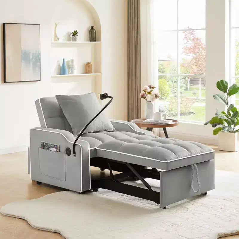 Fauteuil de Canapé Convertible 3-en-1, Lit Fauteuil avec Dossier Réglable, Support Téléphone, USB et Type-C