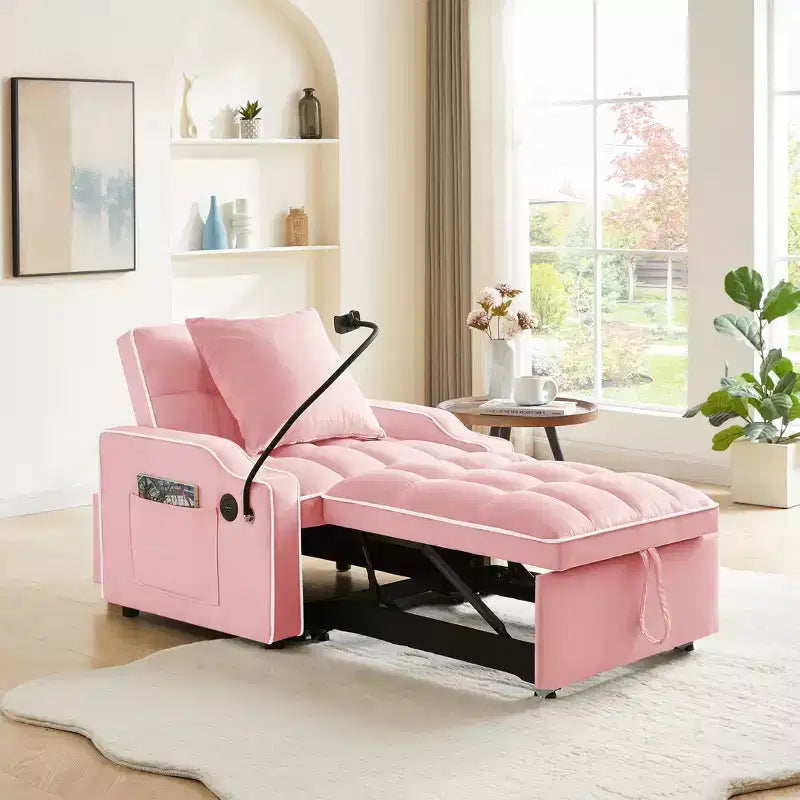 Fauteuil de Canapé Convertible 3-en-1, Lit Fauteuil avec Dossier Réglable, Support Téléphone, USB et Type-C