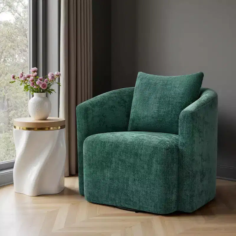 Fauteuil d'appoint pivotant entièrement assemblé, fauteuil crapaud rembourré en chenille avec oreiller, fauteuil simple et confortable pour la lecture dans le salon