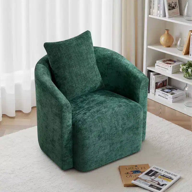 Fauteuil d'appoint pivotant entièrement assemblé, fauteuil crapaud rembourré en chenille avec oreiller, fauteuil simple et confortable pour la lecture dans le salon