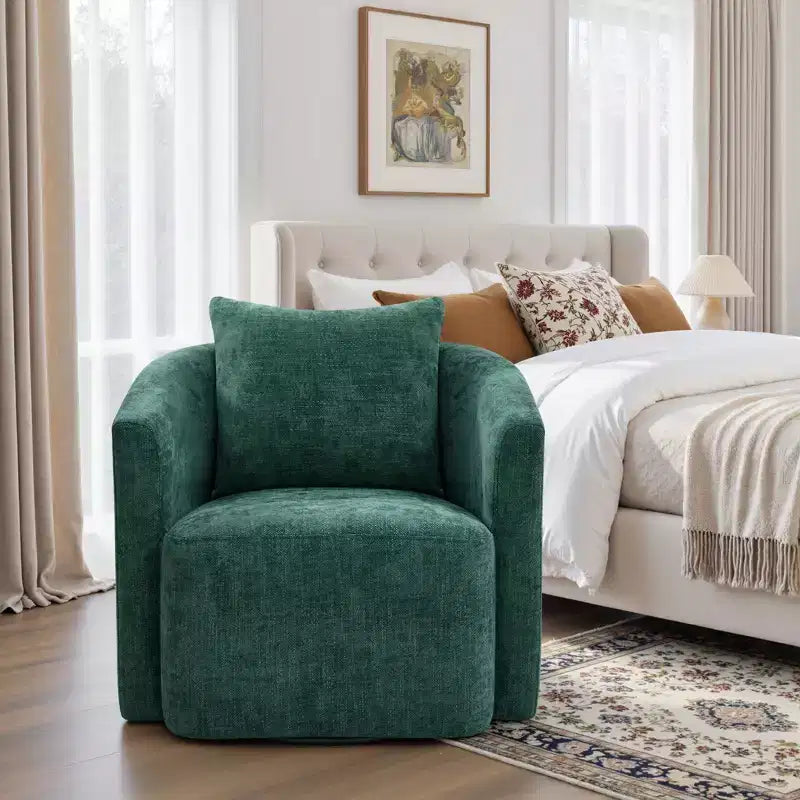 Fauteuil d'appoint pivotant entièrement assemblé, fauteuil crapaud rembourré en chenille avec oreiller, fauteuil simple et confortable pour la lecture dans le salon