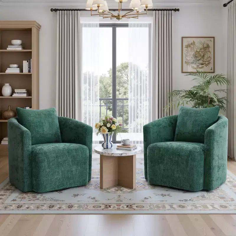 Fauteuil d'appoint pivotant entièrement assemblé, fauteuil crapaud rembourré en chenille avec oreiller, fauteuil simple et confortable pour la lecture dans le salon