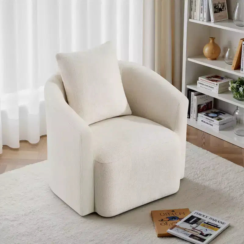 Fauteuil d'appoint pivotant entièrement assemblé, fauteuil crapaud rembourré en chenille avec oreiller, fauteuil simple et confortable pour la lecture dans le salon