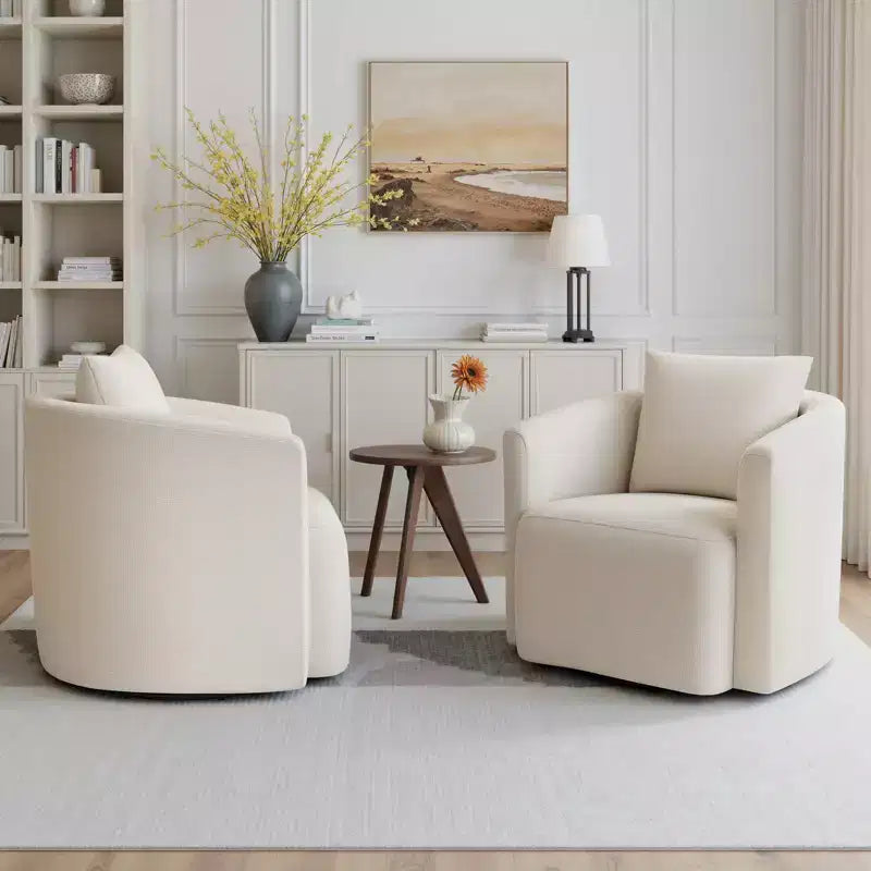 Fauteuil d'appoint pivotant entièrement assemblé, fauteuil crapaud rembourré en chenille avec oreiller, fauteuil simple et confortable pour la lecture dans le salon