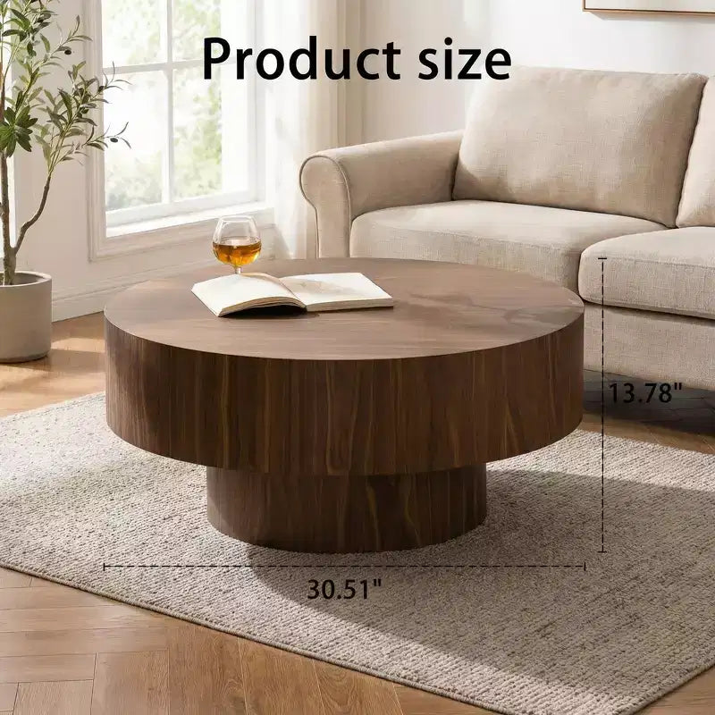 Table basse ronde en bois de 77,5 cm pour salon, chambre, bureau, noyer