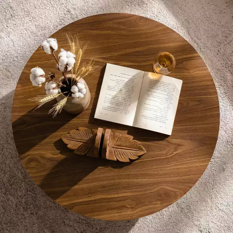 Table basse ronde en bois de 77,5 cm pour salon, chambre, bureau, noyer