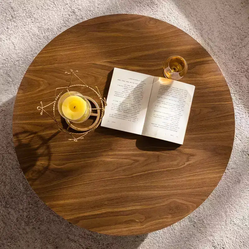 Table basse ronde en bois de 77,5 cm pour salon, chambre, bureau, noyer
