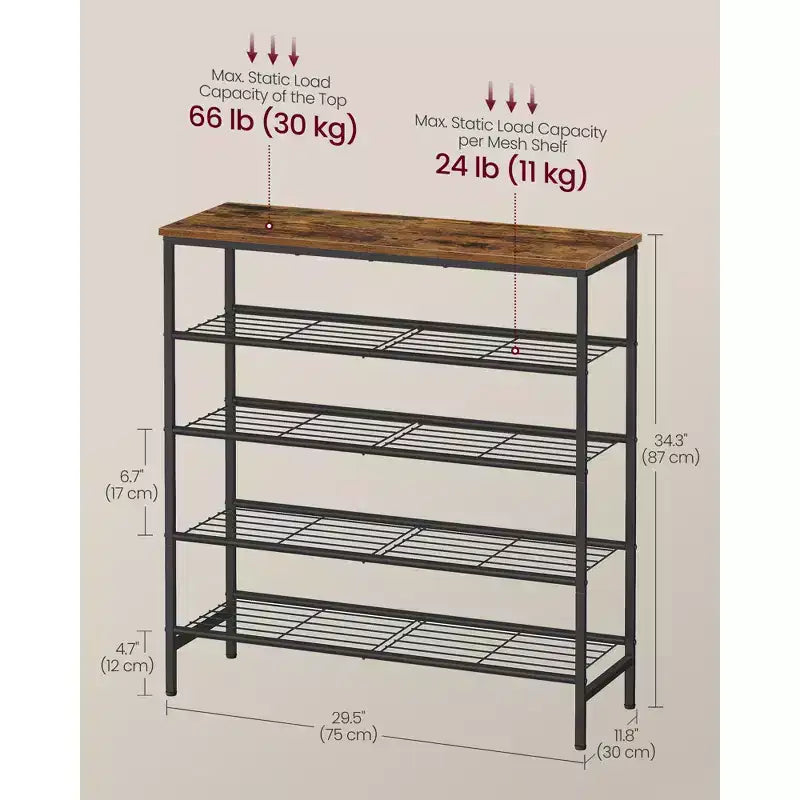 Étagère à chaussures, Range-chaussures pour placard, Organiseur autoportant en métal, 5 niveaux, pour 18 à 24 paires, Marron rustique et Noir encre