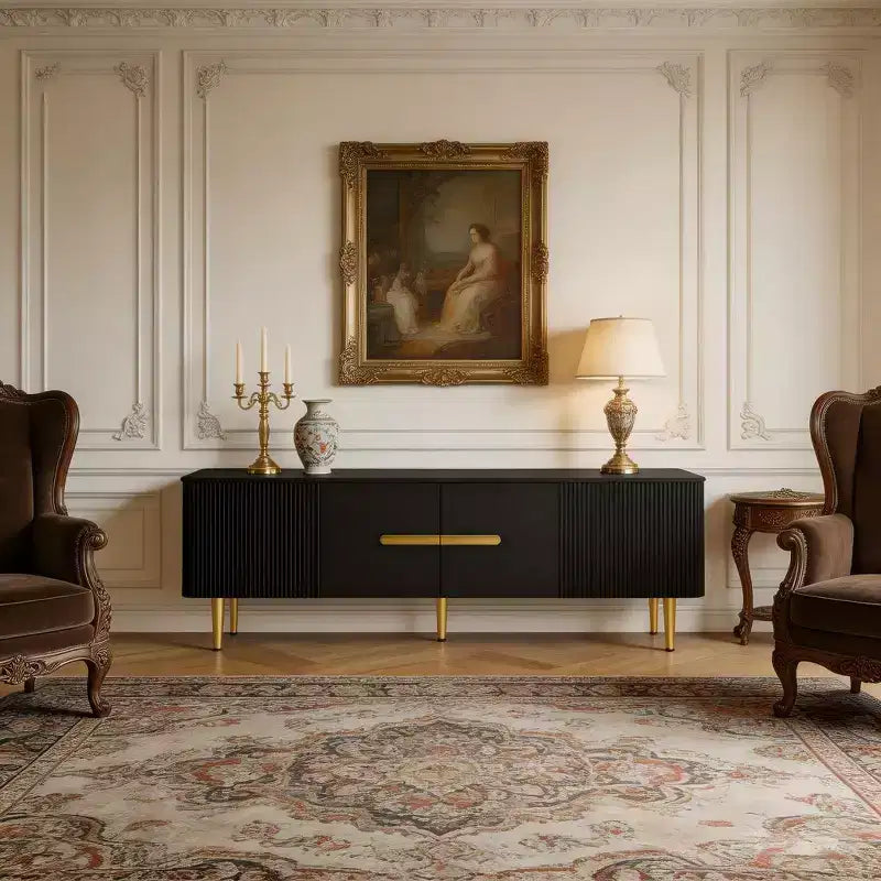 Meuble TV minimaliste de 78,7'' pour téléviseurs jusqu'à 85 pouces, meuble de divertissement moderne avec 4 armoires spacieuses pour le salon