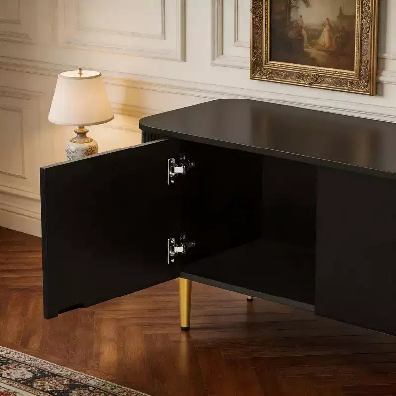 Meuble TV minimaliste de 78,7'' pour téléviseurs jusqu'à 85 pouces, meuble de divertissement moderne avec 4 armoires spacieuses pour le salon
